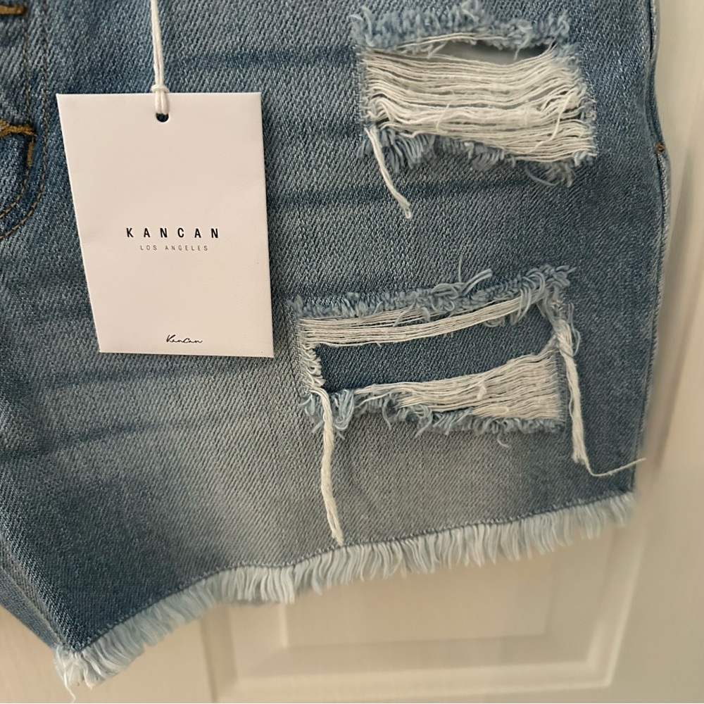 Kancan Tilda High Rise Distressed Button Fly Denim Shorts - Picture 4 of 10